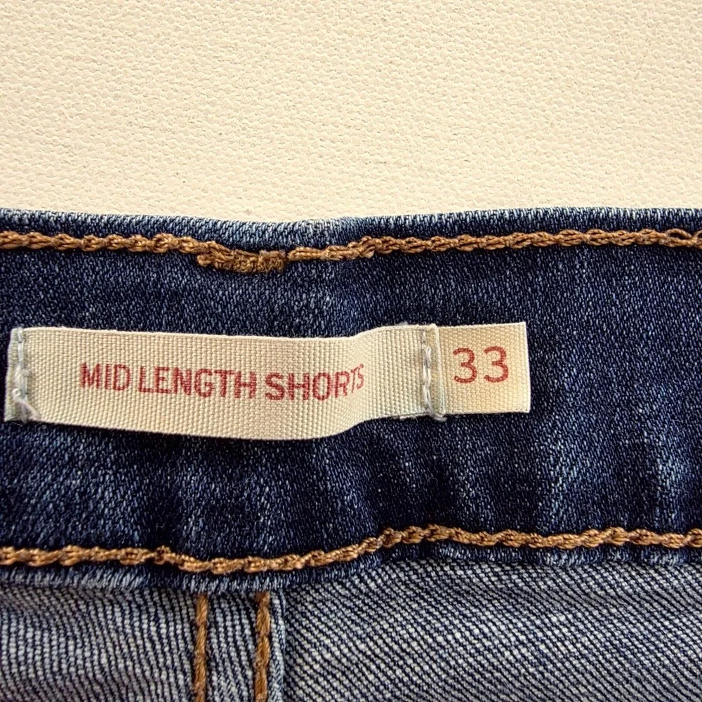 Levis Mid Length Shorts Womens 33 Blue Dark Wash Cuffed Denim Casual Summer